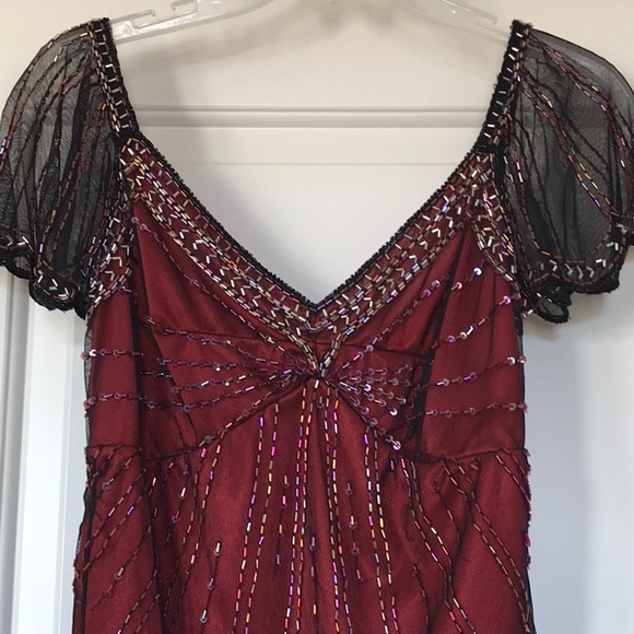Marina Red/Black Beaded and Sequined Top - Formal - Picture 3 of 4